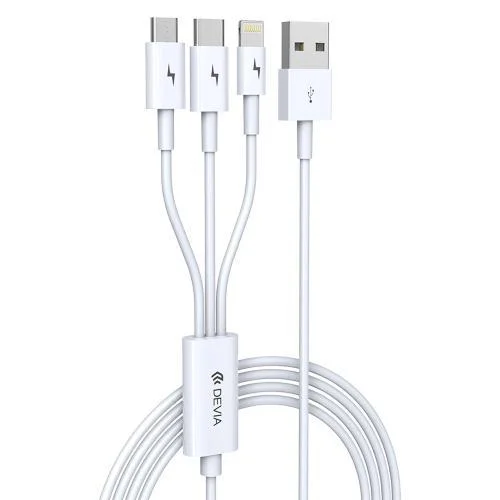Φωτογραφία προϊόντος: Καλώδιο Σύνδεσης USB 2.0 3 σε 1 Devia EC141 USB A σε Micro USB & USB C & Lightning 15W 1.2m Smart Λευκό N60275