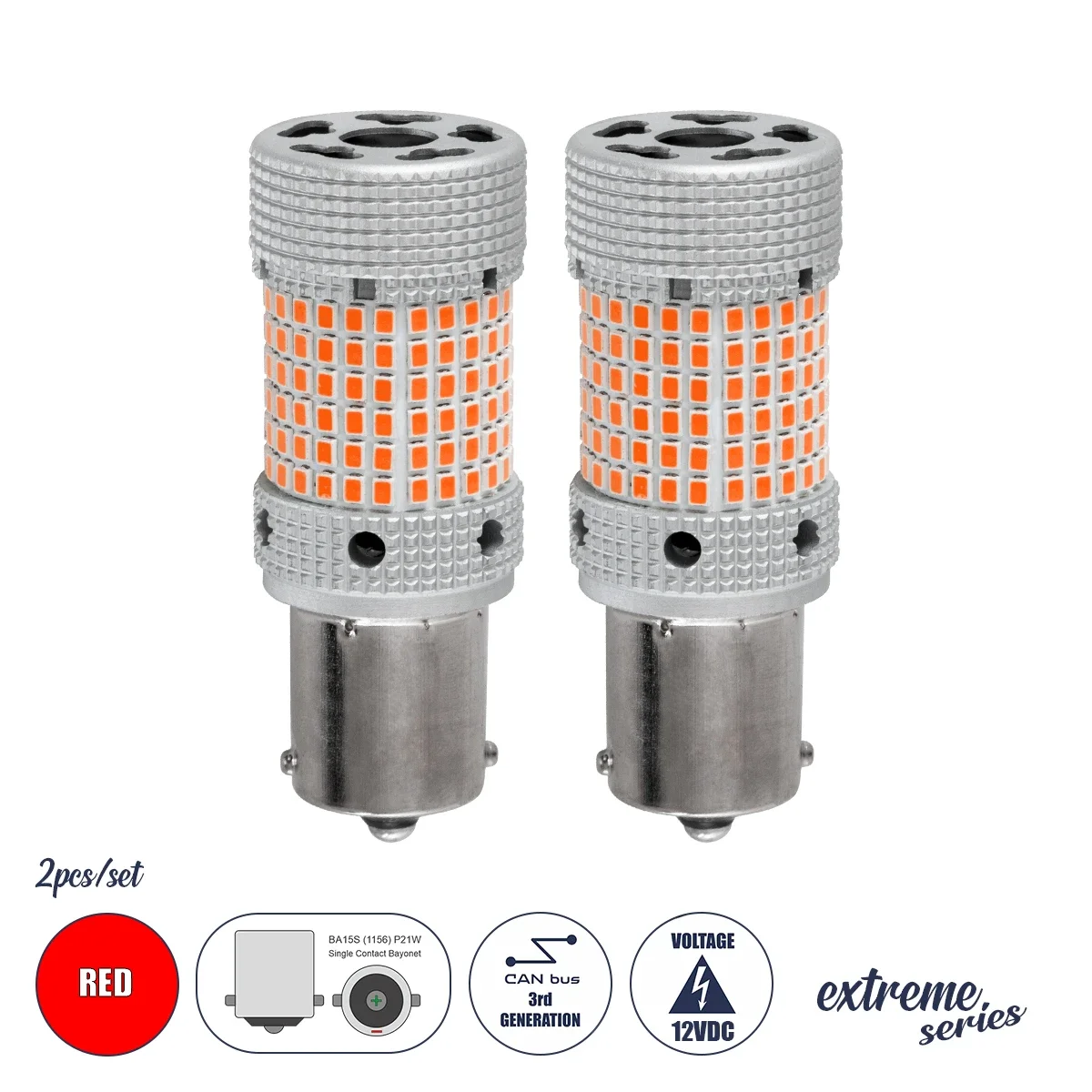 Φωτογραφία προϊόντος: GloboStar® 81478-B Λάμπες Αυτοκινήτου LED 1156 - BA15S - P21W 3rd Generation Can-Bus Extreme Series 150xSMD2016 28W 2240lm 360° DC 12-16V IP20 Φ2.1 x Υ5.5cm Κόκκινο - Σετ 2 Τεμαχίω