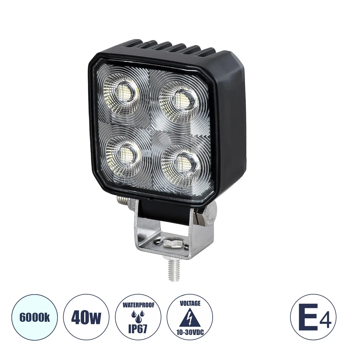 Φωτογραφία προϊόντος: GloboStar® 85334 E4 Mark Vehicle & Forklift Work Lights - φώτα εργασίας για οχήματα περονοφόρα - κλάρκ LED 40W DC 10-30V αδιάβροχο IP67 ψυχρό λευκό 6000K Μ7.5 x Π3.5 x Υ11cm