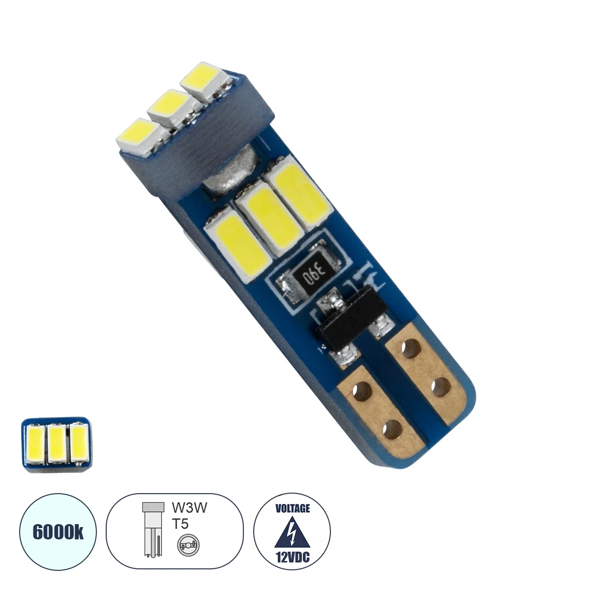 Φωτογραφία προϊόντος: GloboStar® 81467 Λάμπα Αυτοκινήτου LED T5 9xSMD3014 0.25W 38lm 360° DC 12-16V IP20 Μ0.5 x Π0.4 x Υ1.8cm Ψυχρό Λευκό 6000K