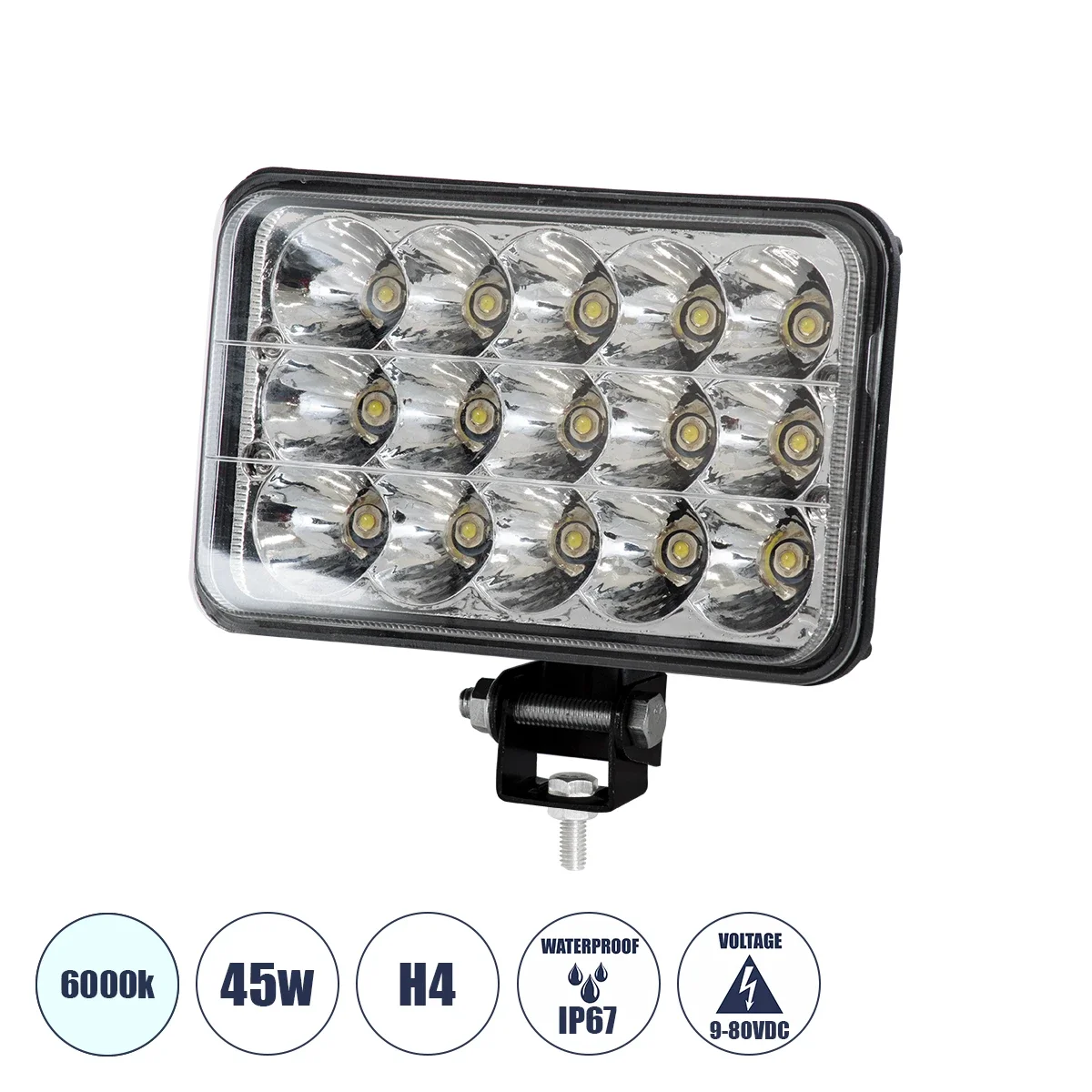Φωτογραφία προϊόντος: GloboStar® 85420 - Φώτα εργασίας για οχήματα και περονοφόρα - κλάρκ H4 H/L LED 45W DC 9-80V αδιάβροχο IP67 ψυχρό λευκό 6000K