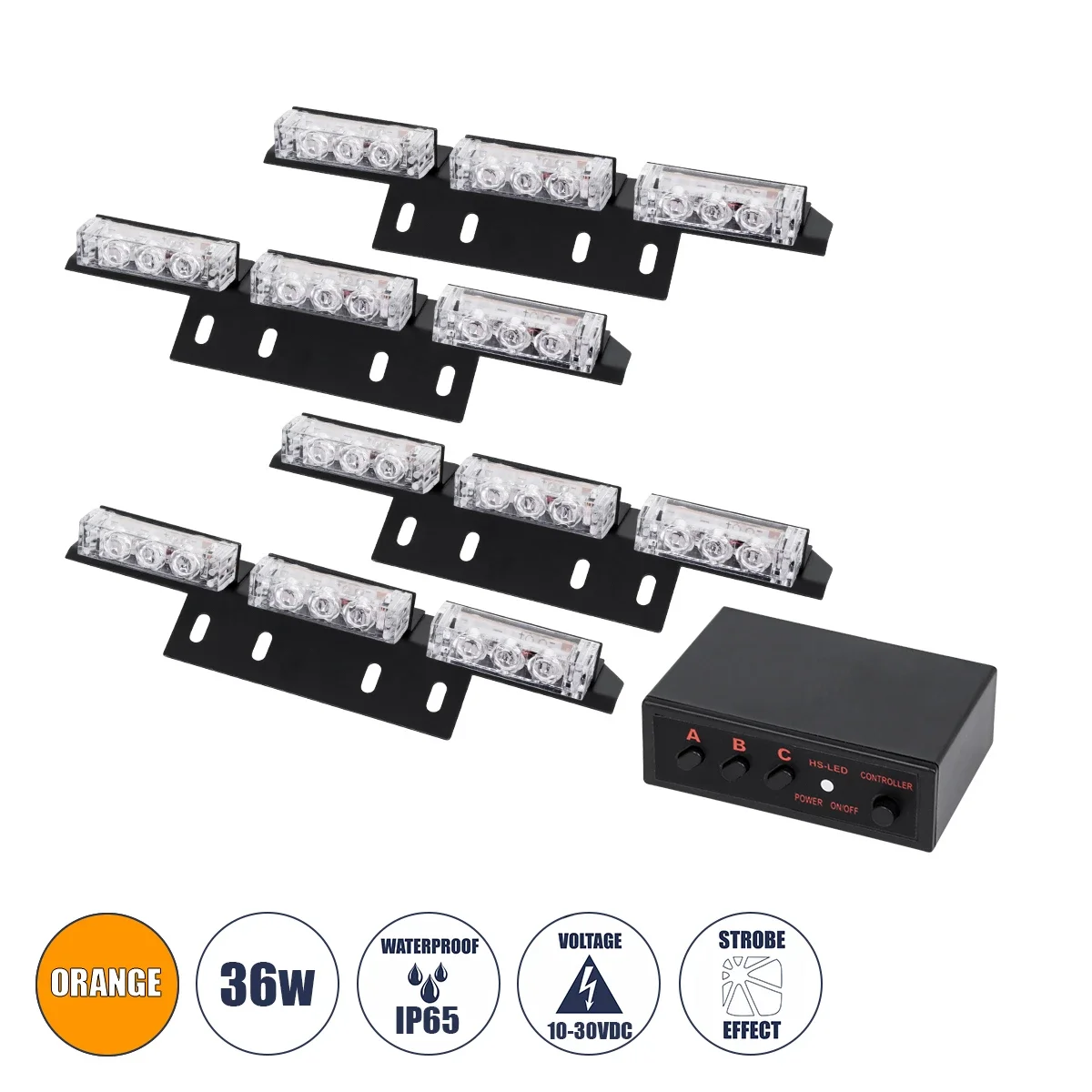 Φωτογραφία προϊόντος: GloboStar® 85015 PRO Series ΣΕΤ 4 x Μπάρες Σήμανσης Οχήματος Οδικής Βοήθειας για Αυτοκίνητα & Φορτηγά 3 Προγραμμάτων Φωτισμού STROBE LED HIGH POWER 36W DC 10-30V Αδιάβροχο IP65