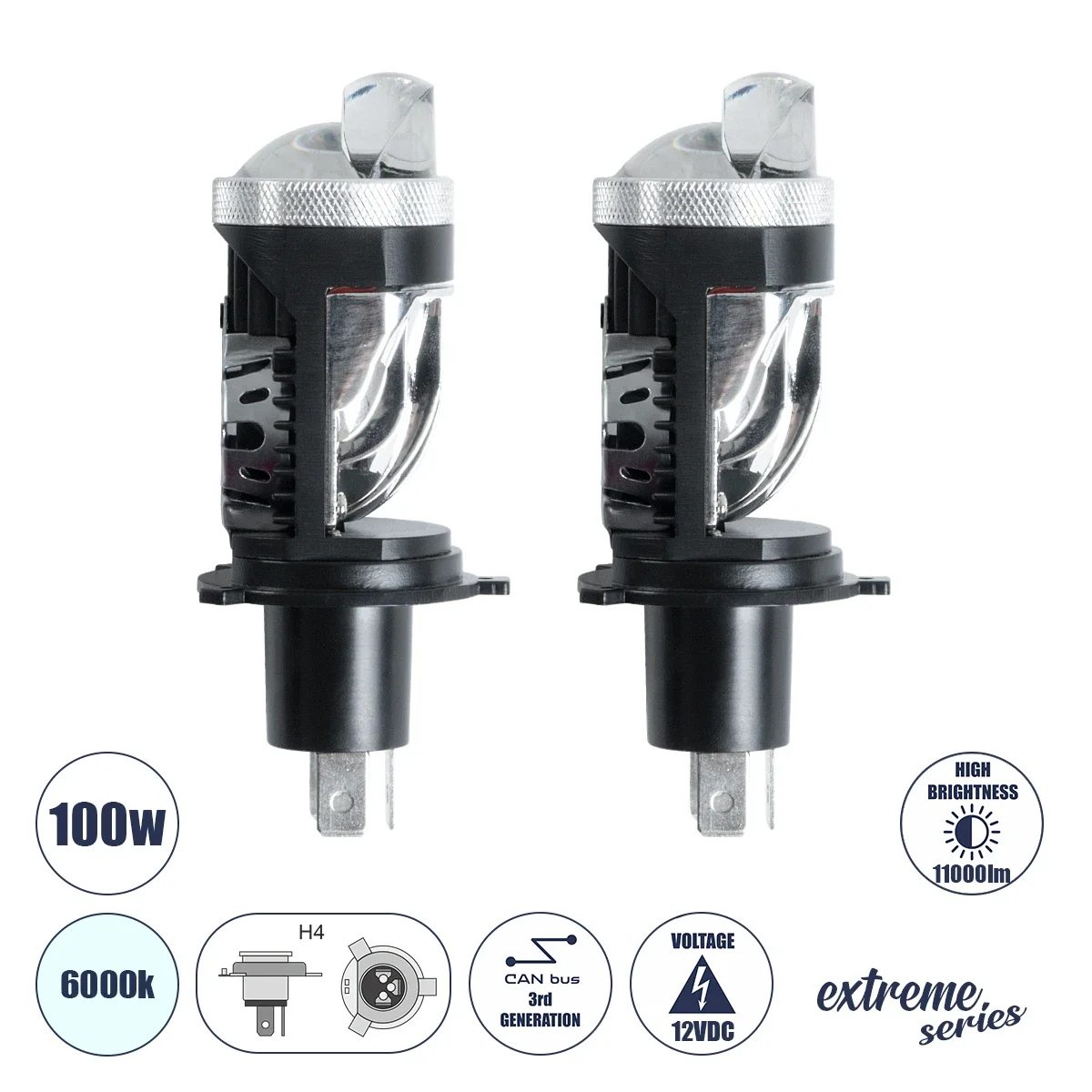 Φωτογραφία προϊόντος: GloboStar® 81506 H4 X10 360° Line KIT Βασικού Φωτισμού Αυτοκινήτου & Μοτοσυκλέτας 3nd Generation Can-Bus Series LED CREE CXB 100W 11000lm DC 12V Αδιάβροχο IP56 Ψυχρό Λευκό 6000