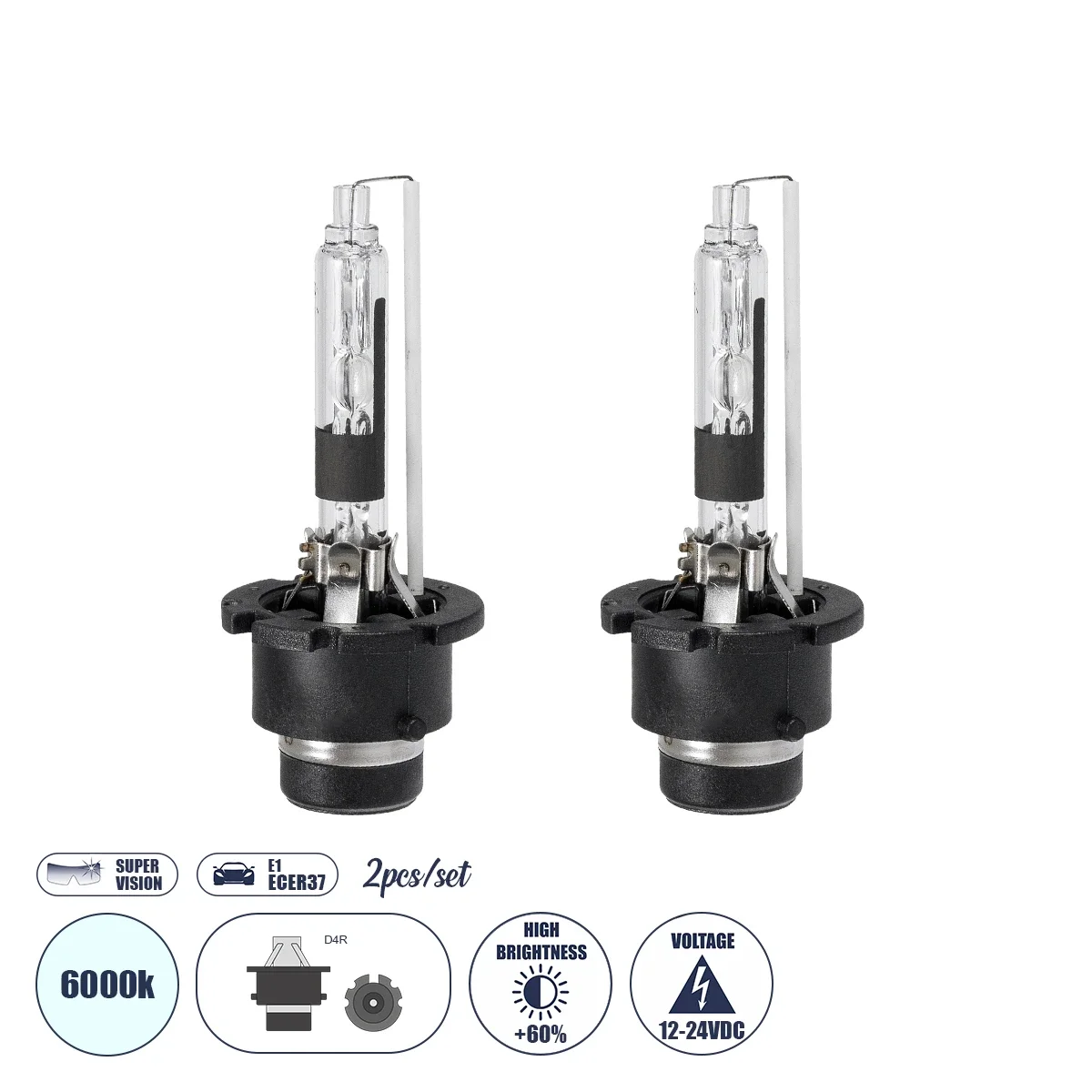 Φωτογραφία προϊόντος: GloboStar® D4S/D4R 84037 Λάμπες Αυτοκινήτου HID Xenon Super Vision High Brightness +60% E1 ECER37 360° DC 12-24V IP20 Μ4 x Π5 x Υ8cm 6000K- Σετ 2 Τεμαχίων