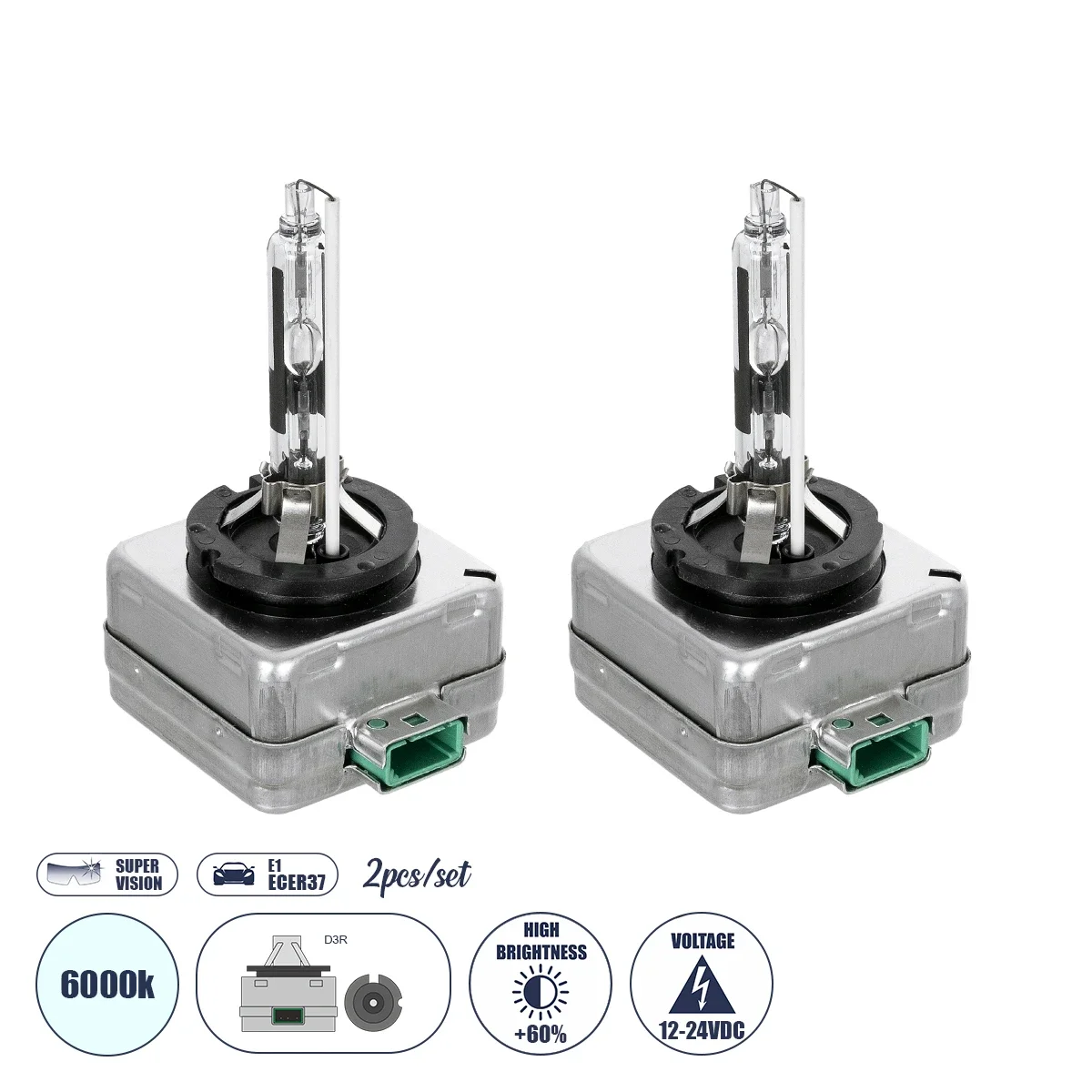 Φωτογραφία προϊόντος: GloboStar® D3R 84035 Λάμπες Αυτοκινήτου HID Xenon Super Vision High Brightness +60% E1 ECER37 360° DC 12-24V IP20 Μ4 x Π5 x Υ8cm 6000K- Σετ 2 Τεμαχίων