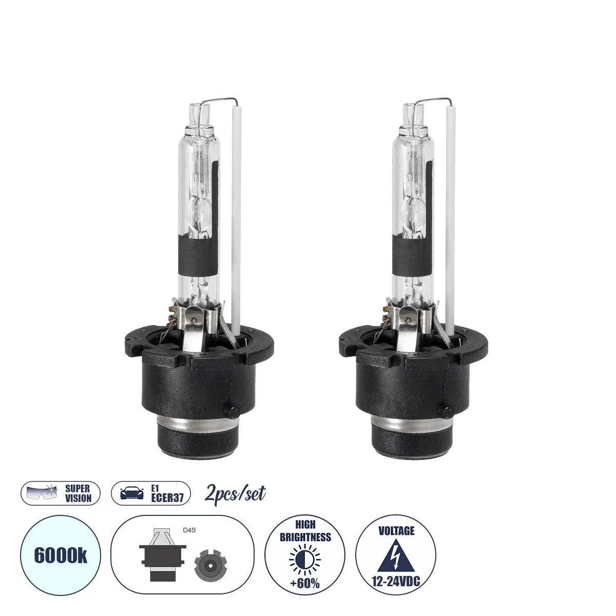 Φωτογραφία προϊόντος: GloboStar® D4S/D2R 84036 Λάμπες Αυτοκινήτου HID Xenon Super Vision High Brightness +60% E1 ECER37 360° DC 12-24V IP20 Μ4 x Π5 x Υ8cm 6000K- Σετ 2 Τεμαχίων