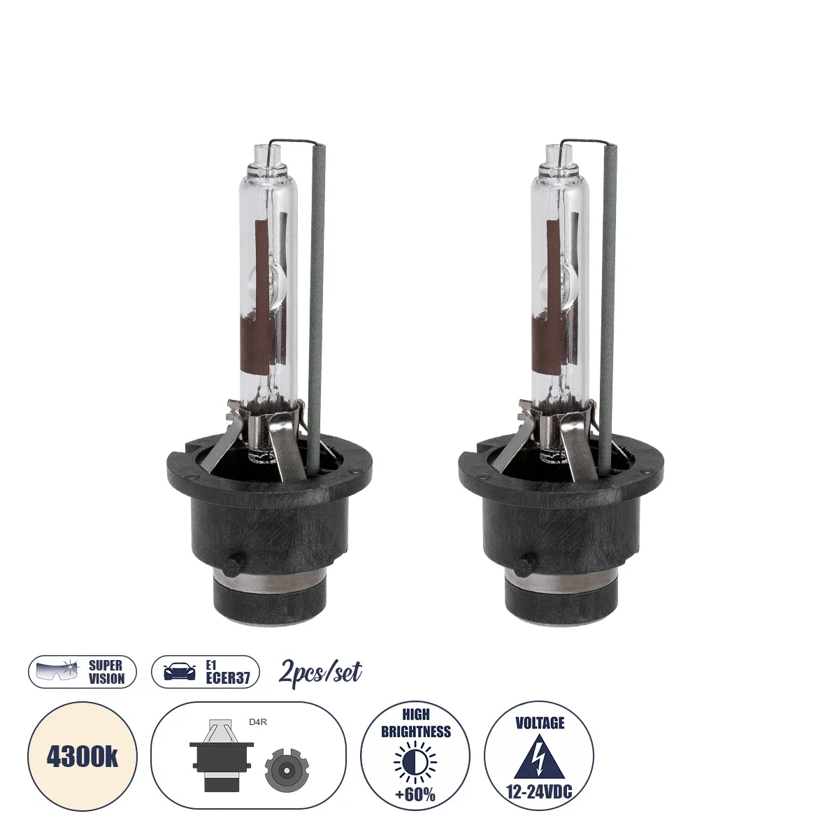 Φωτογραφία προϊόντος: GloboStar® D4S/D4R 84029 Λάμπες Αυτοκινήτου HID Xenon Super Vision High Brightness +60% E1 ECER37 360° DC 12-24V IP20 Φ3.5 x Υ7.5cm 4300K- Σετ 2 Τεμαχίων