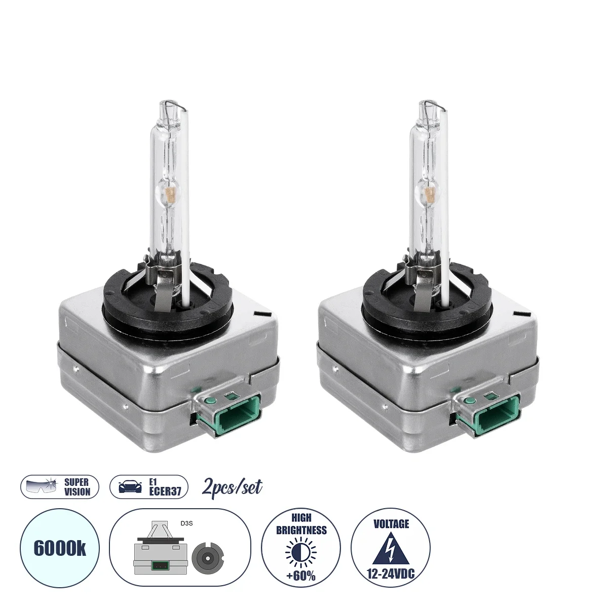 Φωτογραφία προϊόντος: GloboStar® D3S 84034 Λάμπες Αυτοκινήτου HID Xenon Super Vision High Brightness +60% E1 ECER37 360° DC 12-24V IP20 Μ4 x Π5 x Υ8cm 6000K- Σετ 2 Τεμαχίων