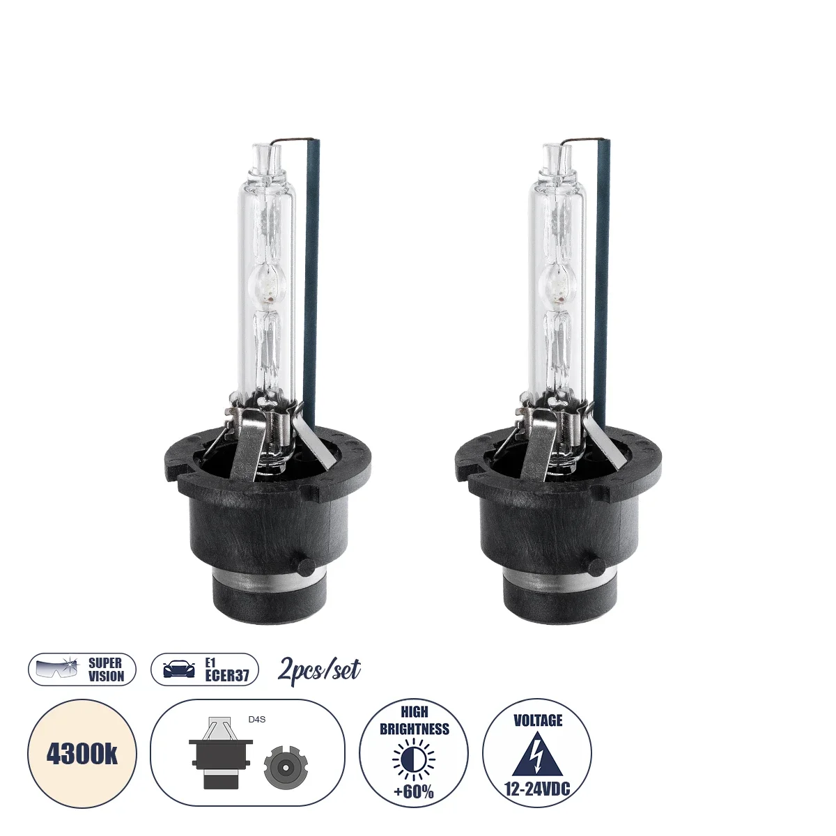Φωτογραφία προϊόντος: GloboStar® D4S/D4R 84028 Λάμπες Αυτοκινήτου HID Xenon Super Vision High Brightness +60% E1 ECER37 360° DC 12-24V IP20 Φ3.5 x Υ7.5cm 4300K- Σετ 2 Τεμαχίων