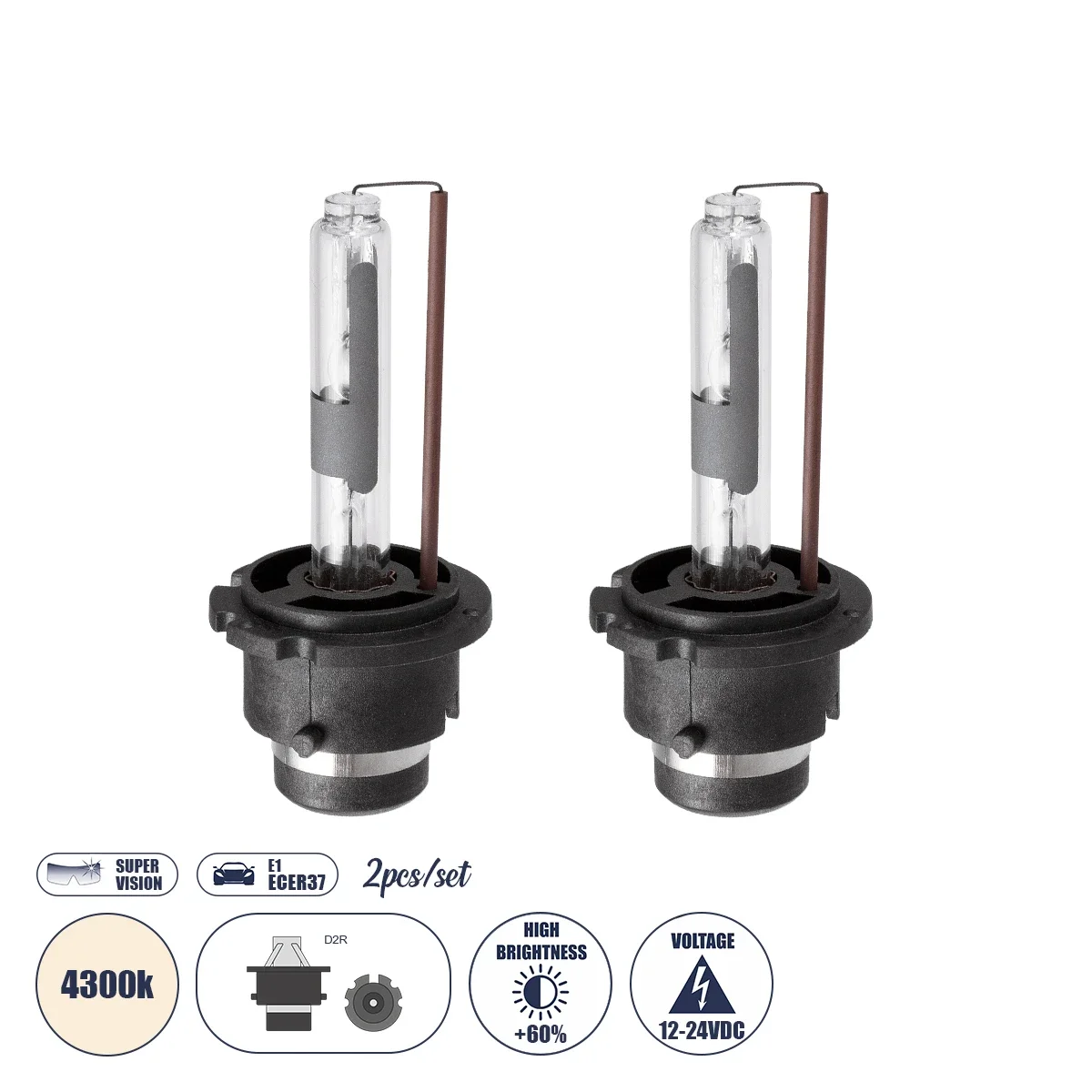 Φωτογραφία προϊόντος: GloboStar® D2S/D2R 84025 Λάμπες Αυτοκινήτου HID Xenon Super Vision High Brightness +60% E1 ECER37 360° DC 12-24V IP20 Φ3.2 x Υ7cm 4300K- Σετ 2 Τεμαχίων