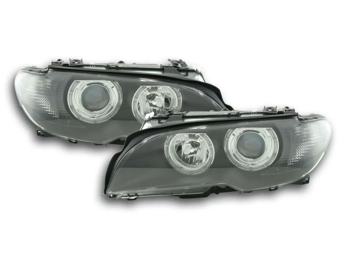 Φωτογραφία προϊόντος: OEM Φανάρια εμπρός angel eyes για BMW E46 coupe και cabrio (2003-2006) - μαύρα , χωρίς λάμπες (Η7) - σετ 2τμχ