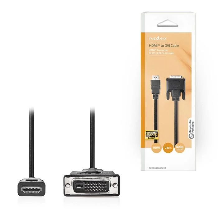 Φωτογραφία προϊόντος: NEDIS Καλώδιο High Speed HDMI αρσ. - DVI-D 24+1-Pin αρσ., 2.00m σε μαύρο χρώμα.