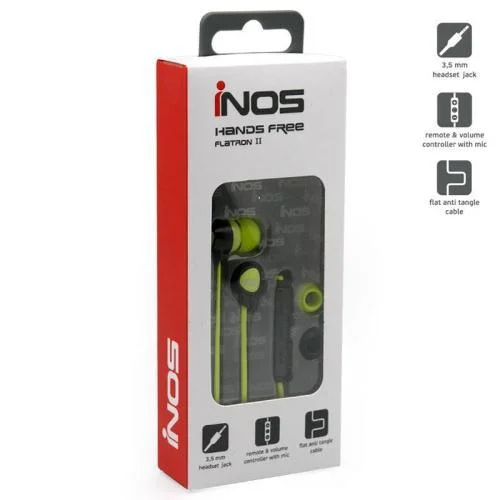 Φωτογραφία προϊόντος: Hands Free Stereo inos 3.5mm Flatron II με Μικρά Ακουστικά Λαχανί-Μαύρο N63807