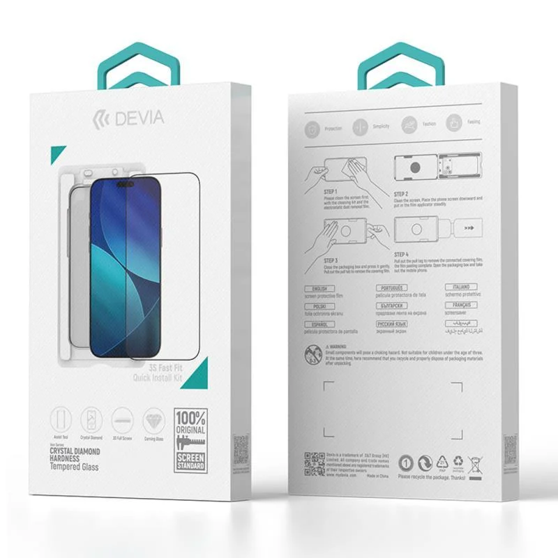 Φωτογραφία προϊόντος: Tempered Glass Crystal Diamond Hardness Devia Apple iPhone 17 Pro με Βοηθητικό Εργαλείο Van Μαύρο (1 τεμ.) N69956
