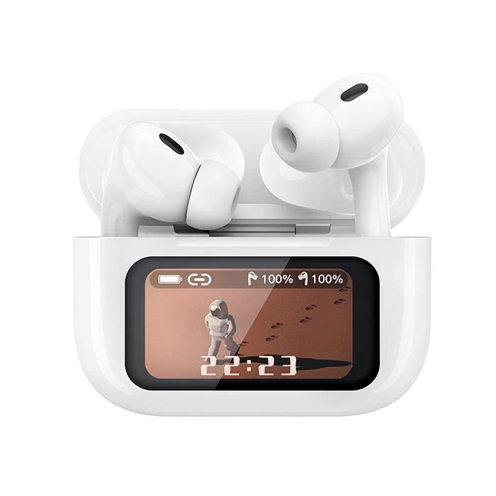 Φωτογραφία προϊόντος: XO Bluetooth ακουστικά handsfree με θήκη ασύρματης φόρτισης, noise cancellation και οθόνη, σε λευκό χρώμα