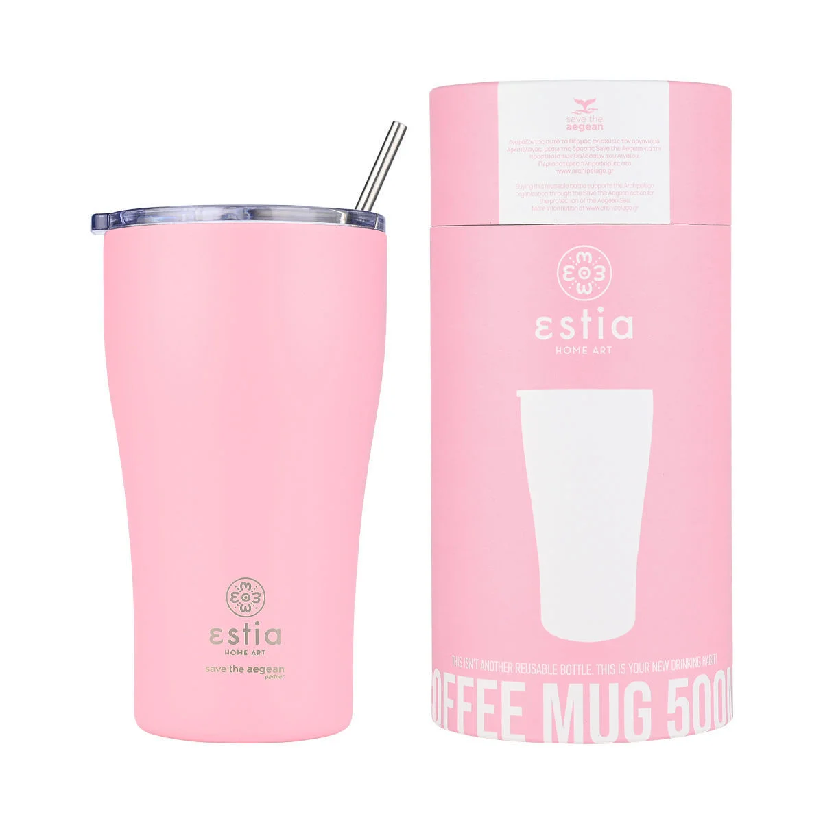 Φωτογραφία προϊόντος: ESTIA ΘΕΡΜΟΣ COFFEE MUG SAVE THE AEGEAN 500ml BLOSSOM ROSE