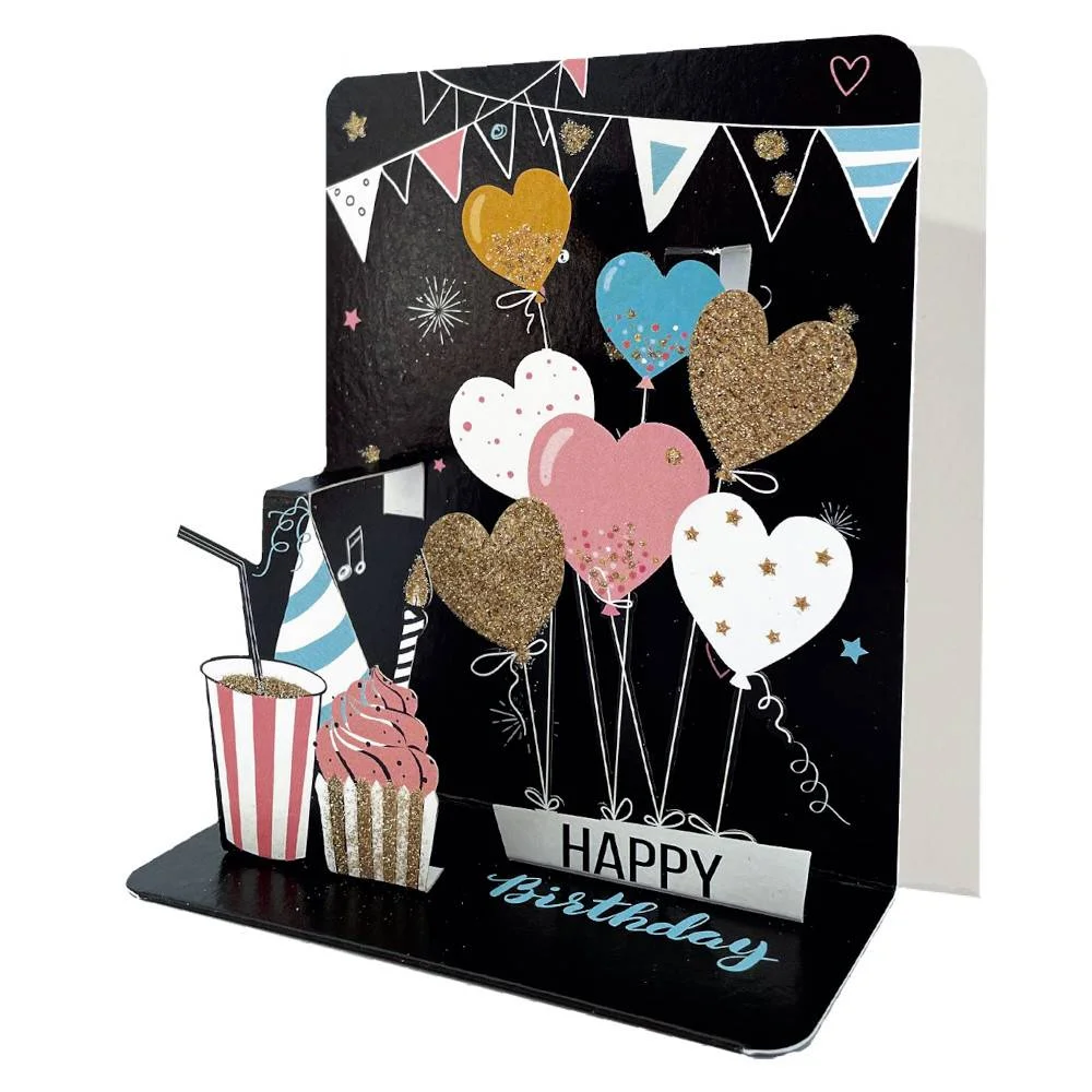 Φωτογραφία προϊόντος: Pictura Ευχετήρια Κάρτα 3D HAPPY BIRTHDAY heart-balloons