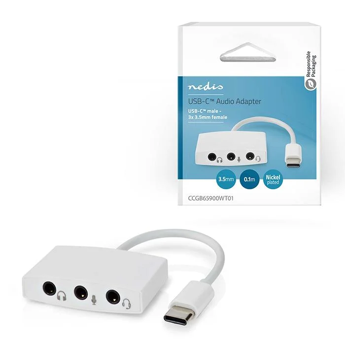 Φωτογραφία προϊόντος: NEDIS Αντάπτορας USB High-Speed Type-C αρσ. – 3x 3.5mm θηλ., 0.10m, σε λευκό χρώμα.