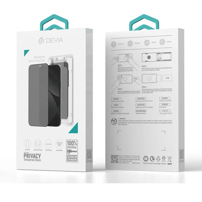 Φωτογραφία προϊόντος: Tempered Glass Full Face Privacy Devia Apple iPhone 17 Pro με Βοηθητικό Εργαλείο Van Μαύρο (1 τεμ.) N69881