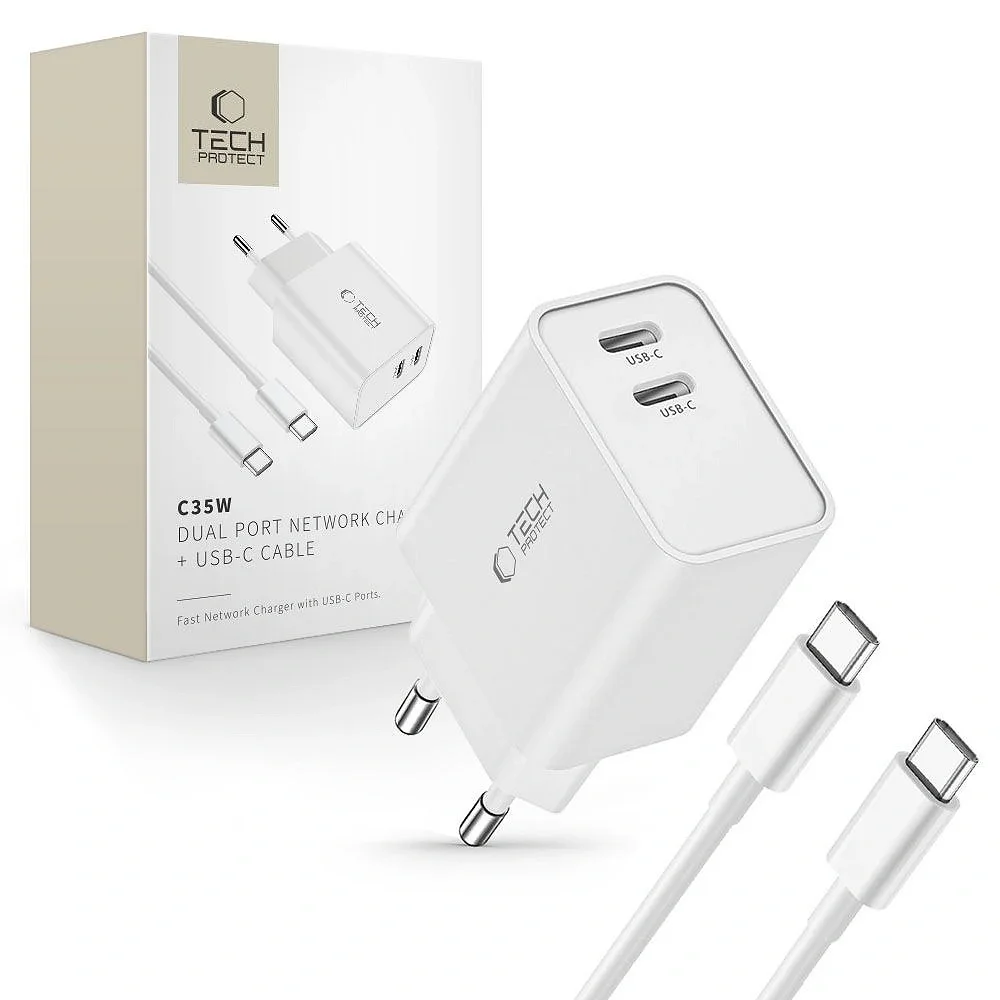 Φωτογραφία προϊόντος: Tech-Protect Φορτιστής C35W με 2 Θύρες Type-C PD 35W και Καλώδιο Type-C White