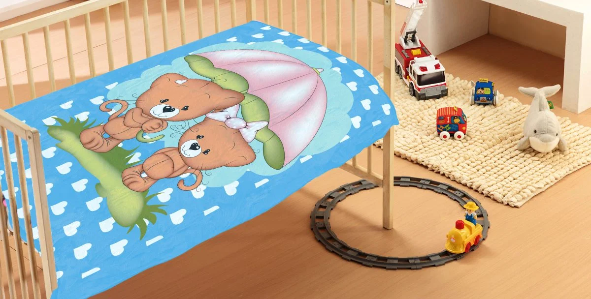 Φωτογραφία προϊόντος: DIMcol ΚΟΥΒΕΡΤΑ bebe Rainy Bears 05 110X140 Sky blue Βελουτέ polyester