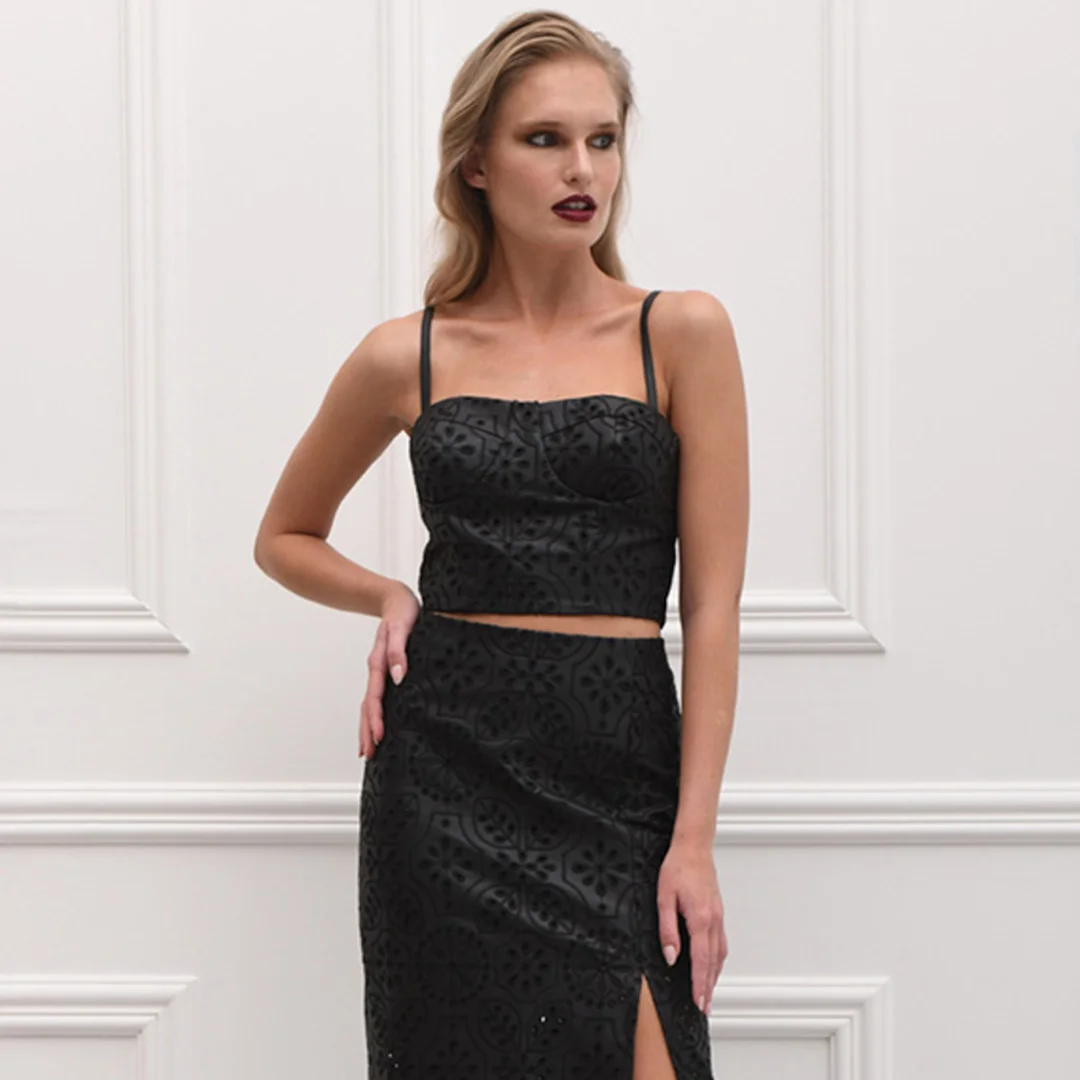 Φωτογραφία προϊόντος: Twenty-29 Twenty - 29 Eco Leather Embroidery Bustier 9486 Black