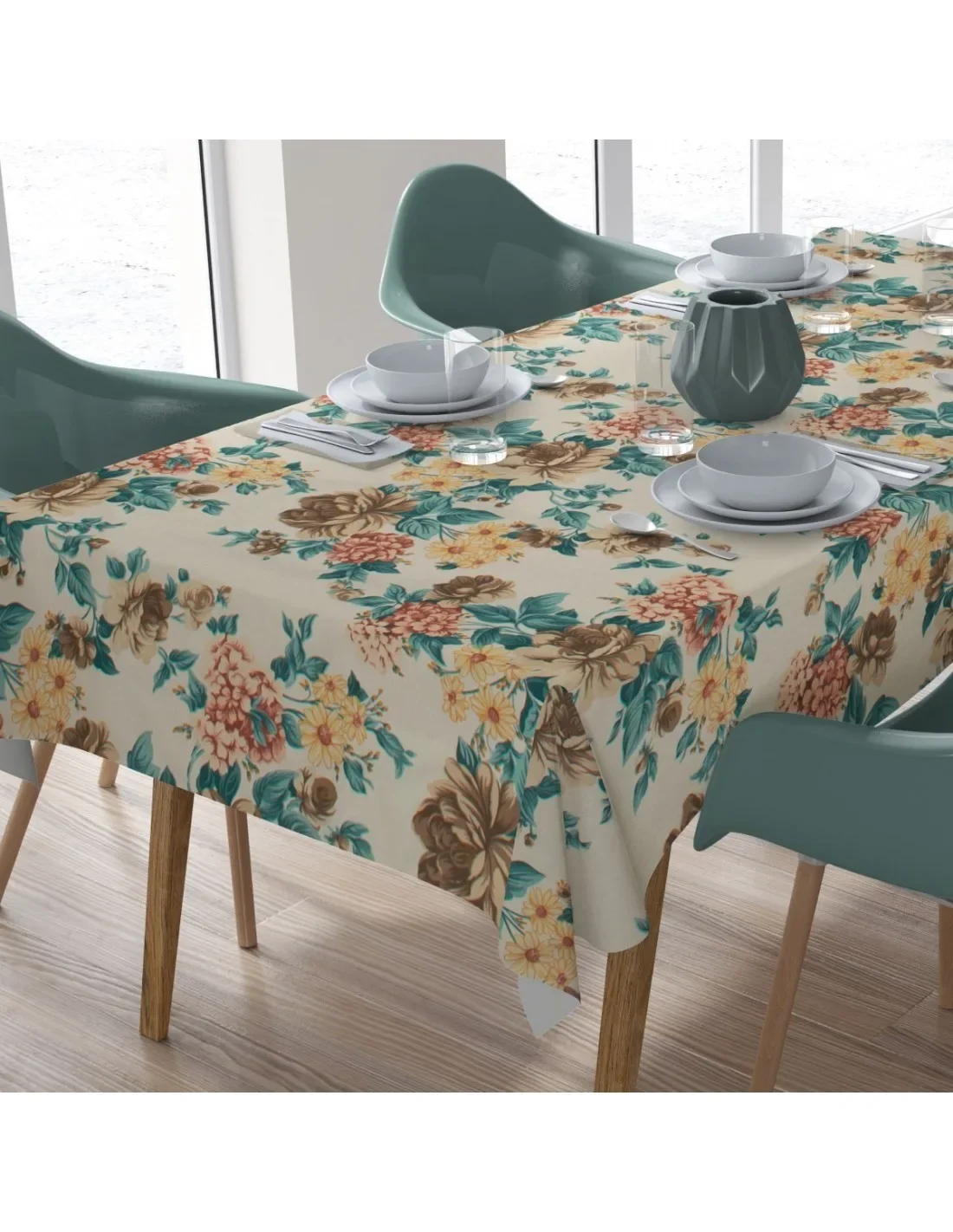 Φωτογραφία προϊόντος: Καρέ Dimcol Vintage Flower 480 Εκρού-Aqua 90x90