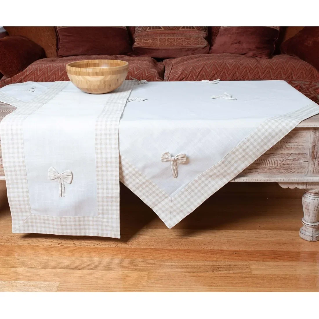 Φωτογραφία προϊόντος: Runner Silk Fashion Bow Ivory/Καφέ 45x170