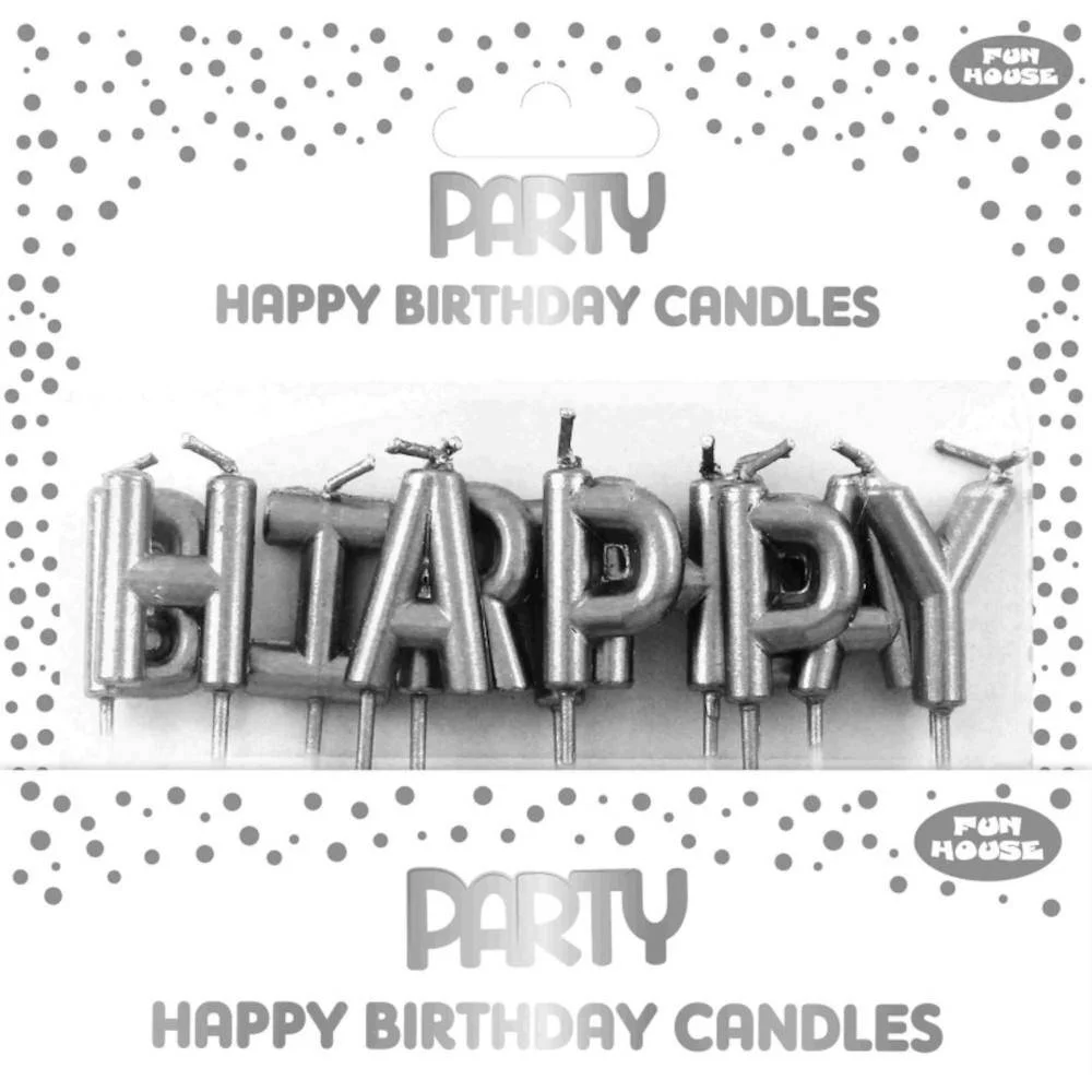 Φωτογραφία προϊόντος: FUN HOUSE Κεριά Ασημί Μέταλ "Happy Birthday"- Silver Metallic Candles