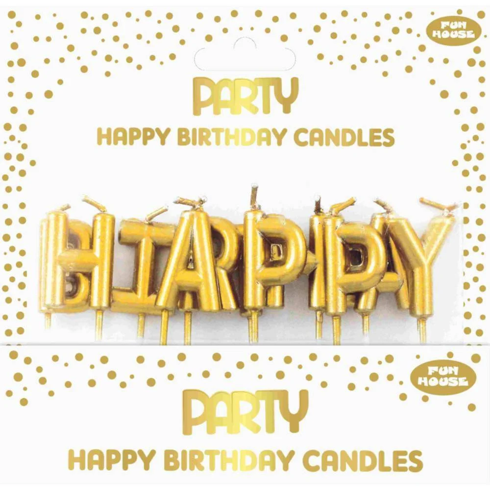 Φωτογραφία προϊόντος: FUN HOUSE Κεριά Χρυσό Μέταλ "Happy Birthday"- Gold Metallic Candles