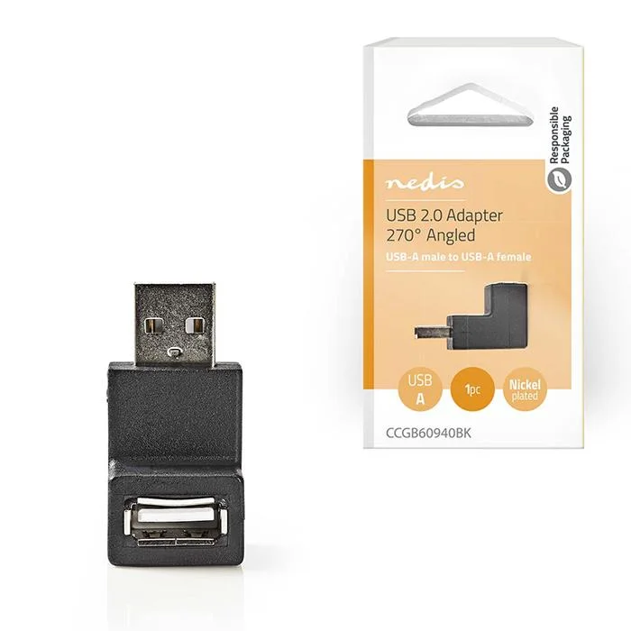 Φωτογραφία προϊόντος: NEDIS Αντάπτορας USB High-Speed A αρσ. - USB A θηλ., σε γωνία 270°.