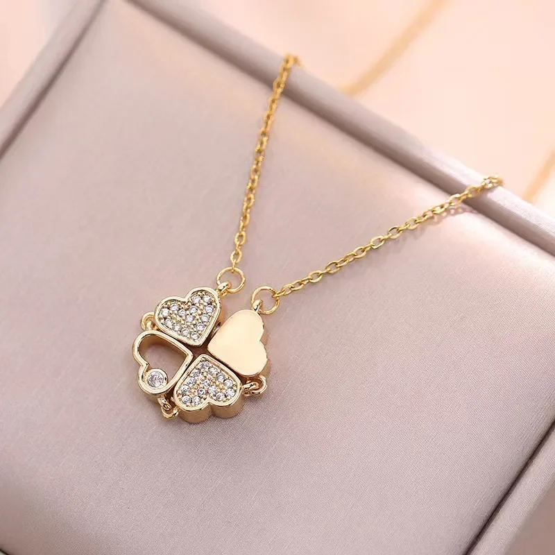 Φωτογραφία προϊόντος: Peach Jewelry Peach Jewerly Γυναικείο Κολιέ Από Χάλυβα Τιτανίου Τετράφυλλο Τριφύλλι Επιχρυσωμένο