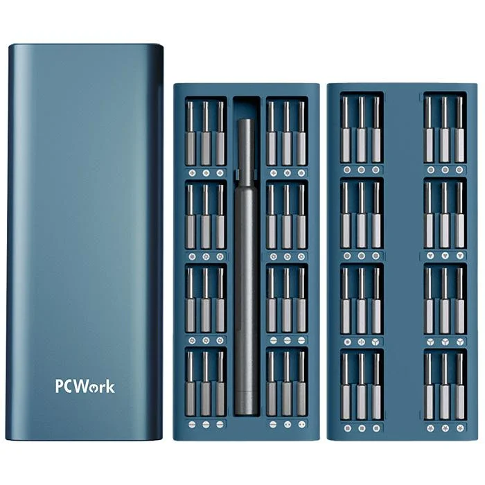 Φωτογραφία προϊόντος: PCWork Σετ κατσαβίδι ακριβείας με 48 ανταλλακτικές μύτες και μαγνητική θήκη μεταφοράς.