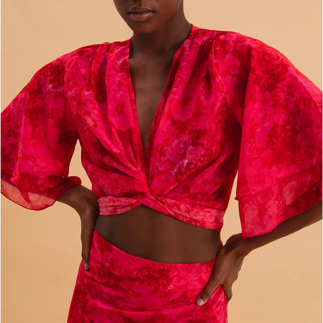 Φωτογραφία προϊόντος: Eveleya Ruby Rose Wrap Top 25346 Red - Pink Floral