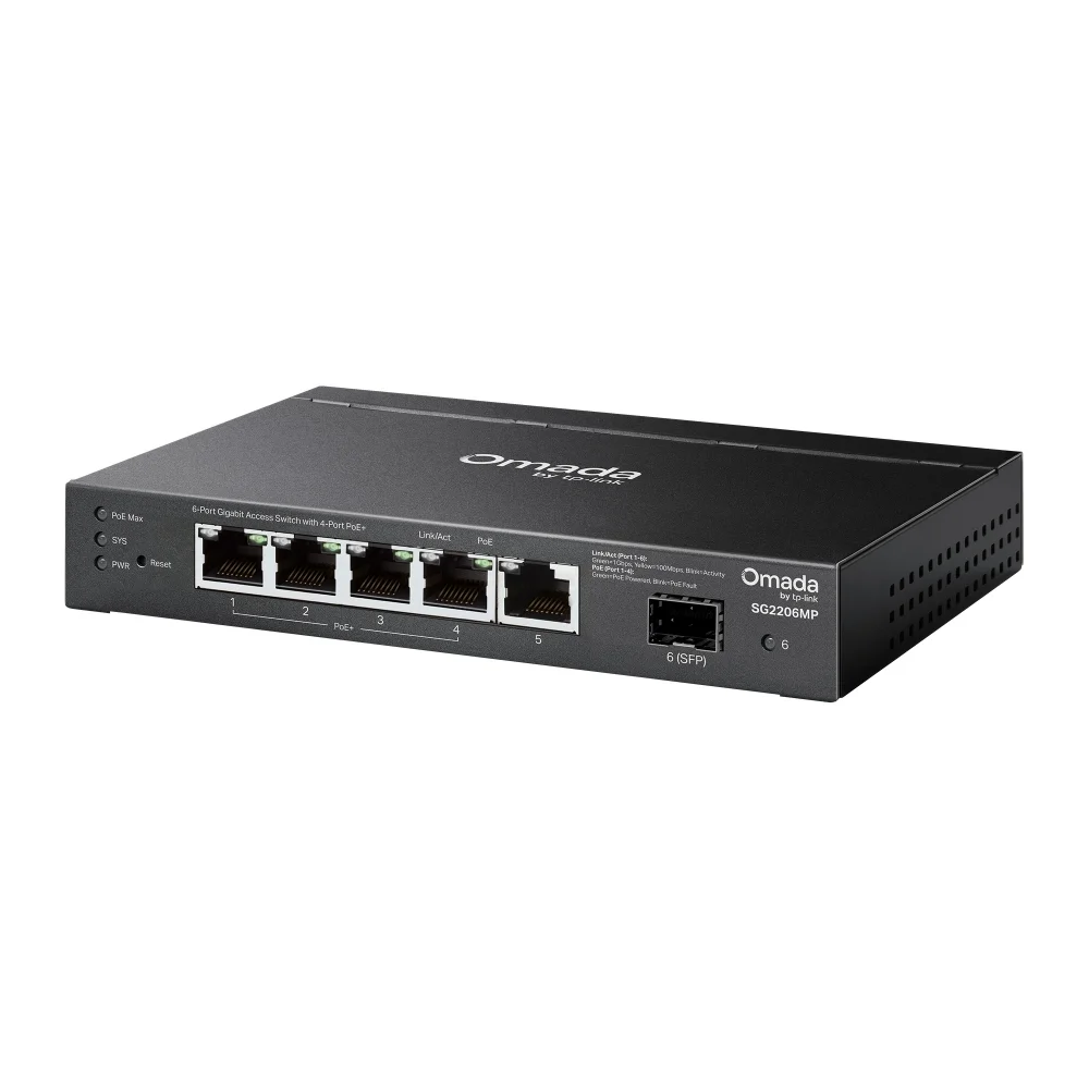 Φωτογραφία προϊόντος: TP-LINK SWITCH 5-Port Gigabit+ 1*Gigabit SFP+ Smart Managed 4Port PoE+ 63W PoE Power Desktop Steel Case