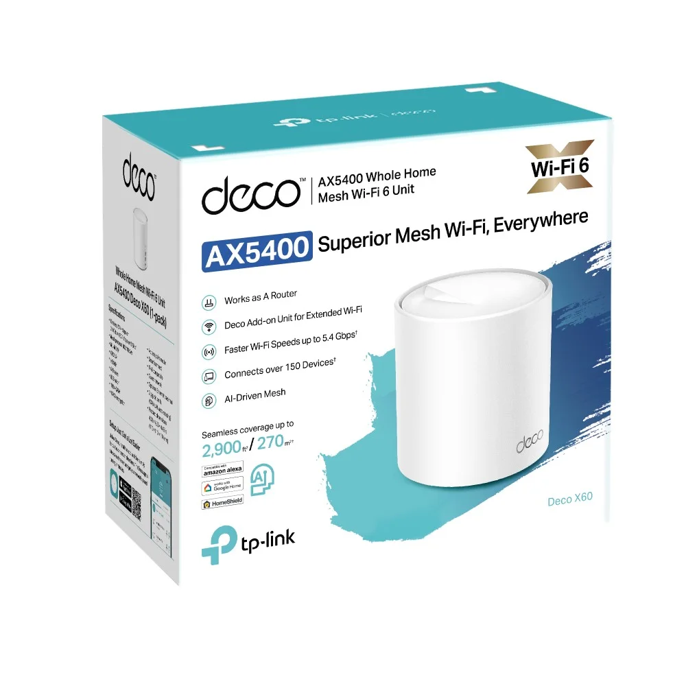 Φωτογραφία προϊόντος: ΤΡ-LΙΝΚ TP-Link Deco X60 (1-Pack) – AX5400 Whole Home Mesh Wi-Fi 6 Unit