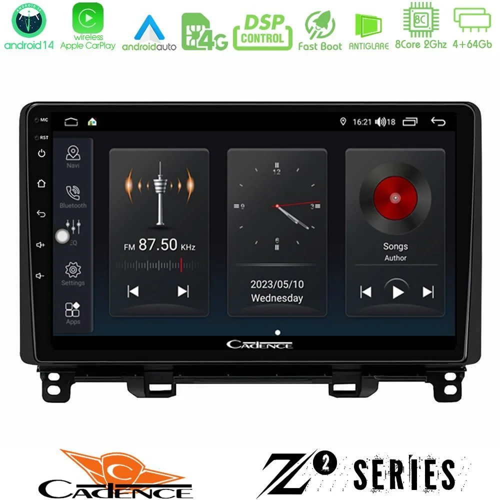 Φωτογραφία προϊόντος: Cadence Z2 Series 8Core Android14 4+64GB Honda Jazz RHD 2021-2025 Navigation Multimedia Tablet 10 Με Carplay & Android Auto