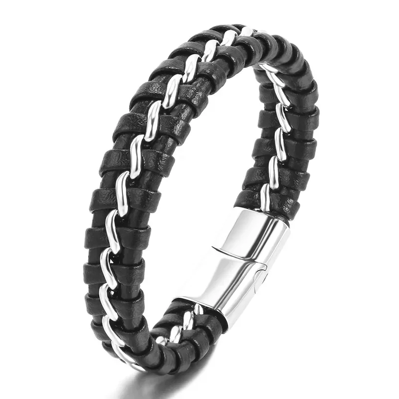 Φωτογραφία προϊόντος: Peach Jewelry Peach Jewerly Μοντέρνο Ανδρικό Βραχιόλι Από Δέρμα Και Ανοξείδωτο Ατσάλι 304