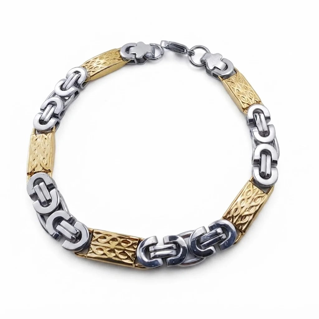 Φωτογραφία προϊόντος: Peach Jewelry Peach Jewerly Ανδρικό Βραχιόλι Από Ανοξείδωτο Ατσάλι Ασημί-Χρυσό 8mm
