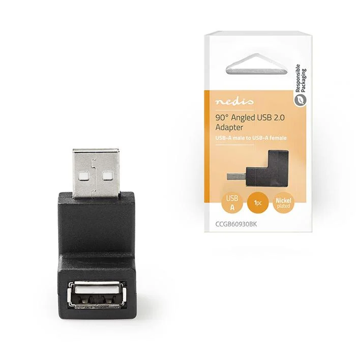 Φωτογραφία προϊόντος: NEDIS Αντάπτορας USB High-Speed Α αρσ. - USB Α θηλ., σε γωνία 90° μοιρών.