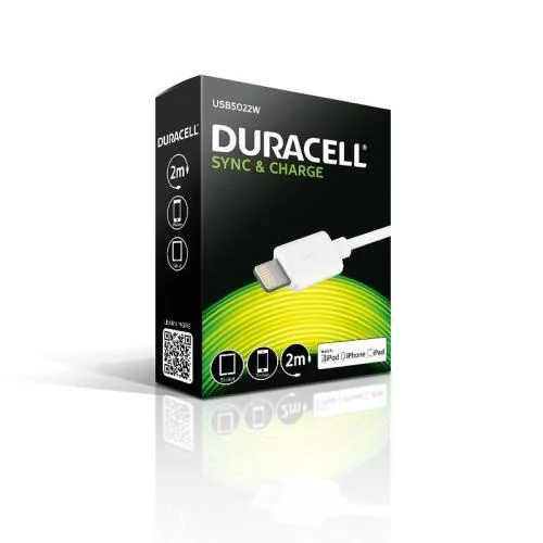 Φωτογραφία προϊόντος: Καλώδιο Σύνδεσης USB 2.0 Duracell USB A σε MFI Lightning 15W 2m Λευκό N24622