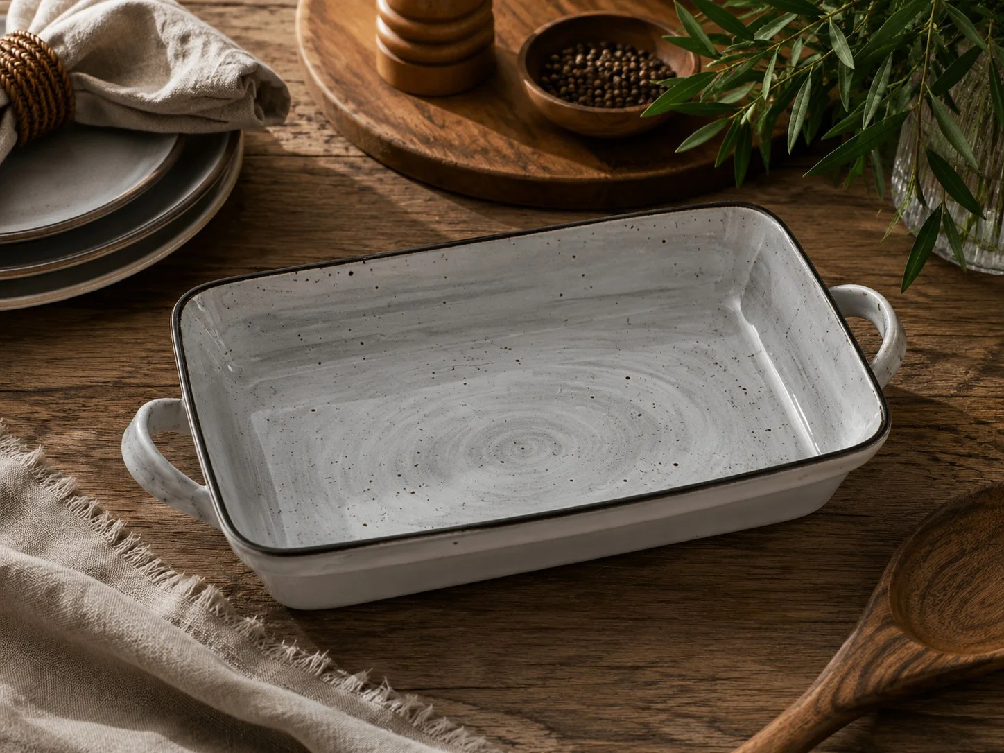 Φωτογραφία προϊόντος: HOME FASHION ACCESSORIES HFA Ταψί Πυρίμαχο Ορθογώνιο New Bone China Country Grey 41cm