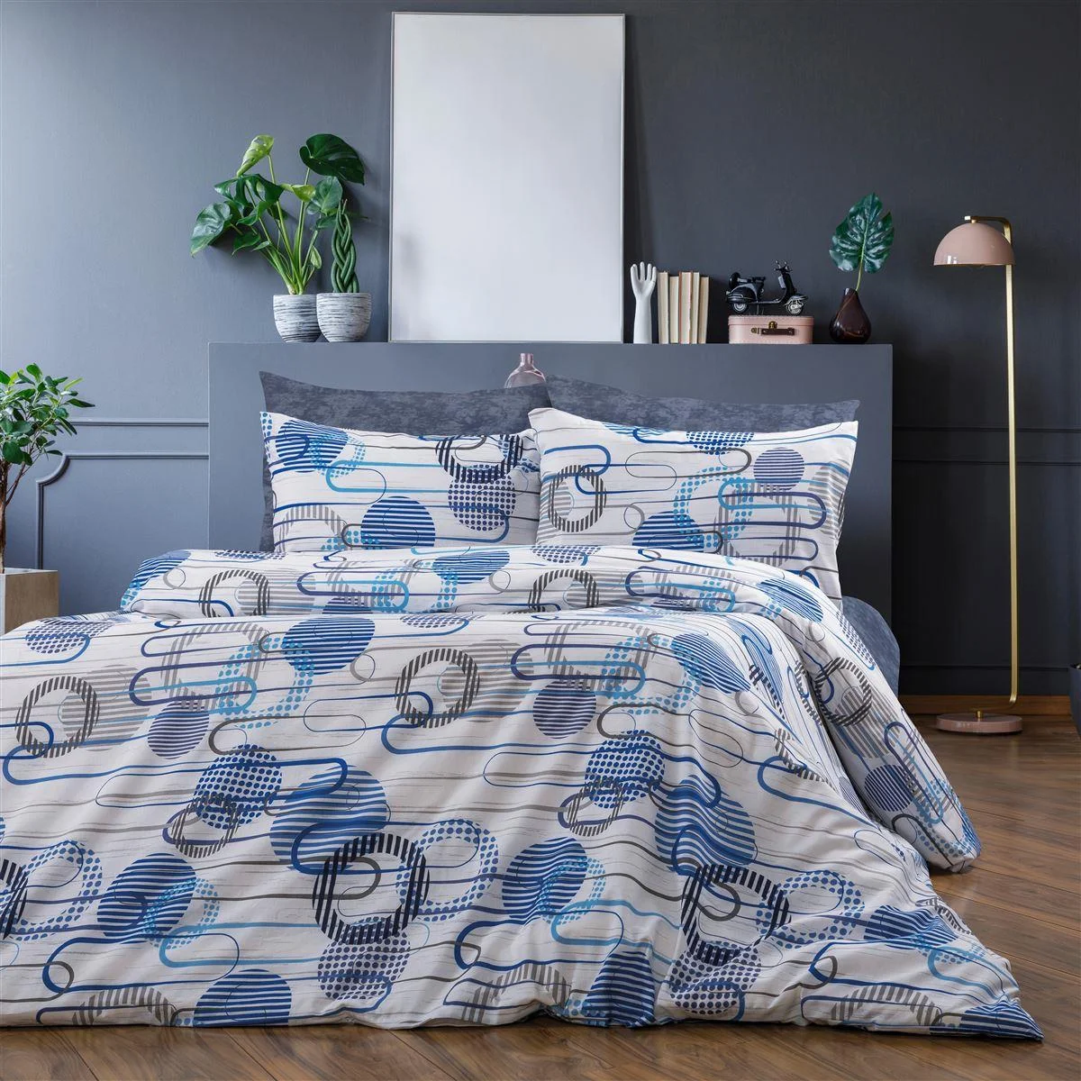 Φωτογραφία προϊόντος: DIMcol Παπλωματοθήκη Εμπριμέ Διώνη 602 160X240 White-Blue 70/30 Cott/Pol