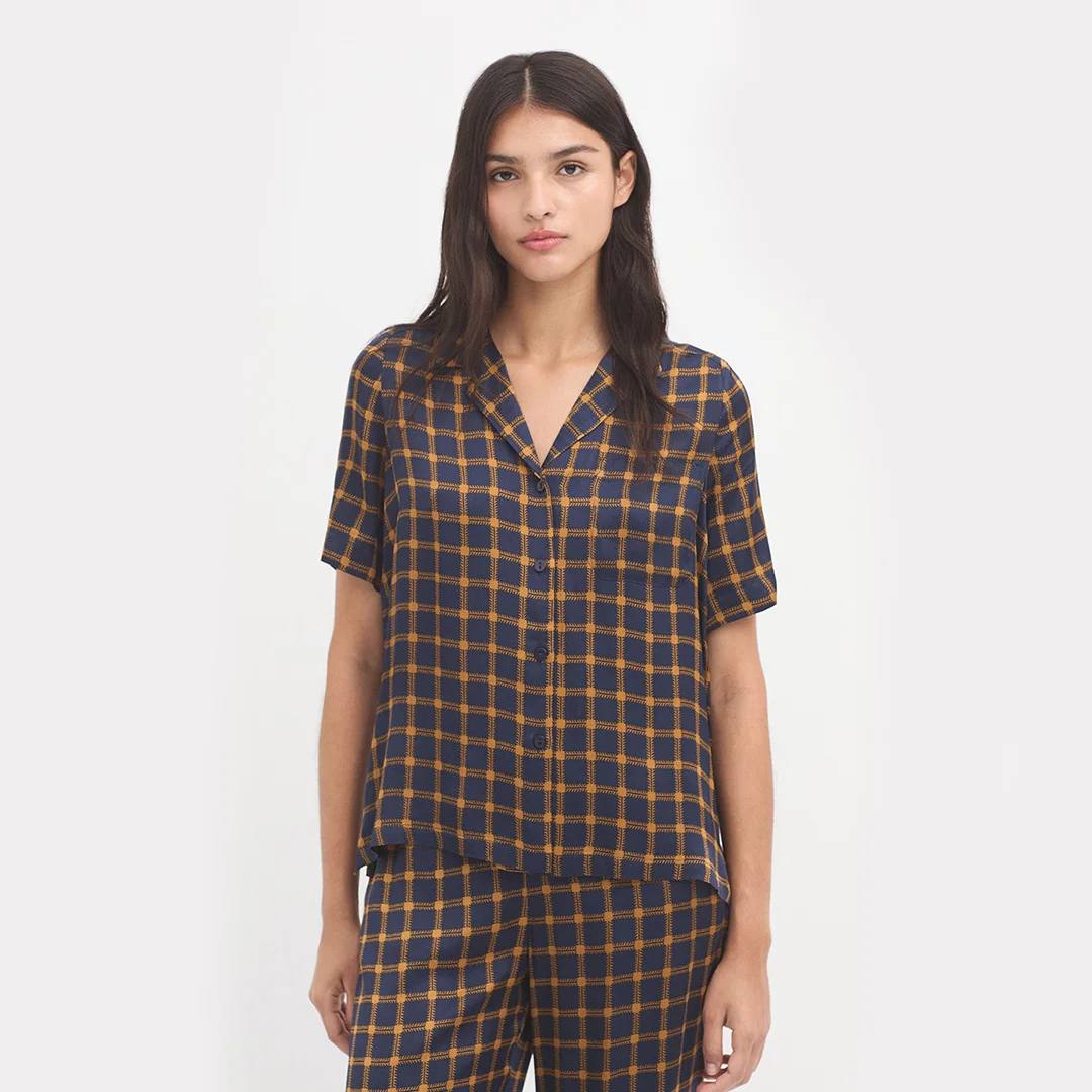 Φωτογραφία προϊόντος: Nice Things " Garden Checks Print " Satin Shirt WWU059 134 Navy
