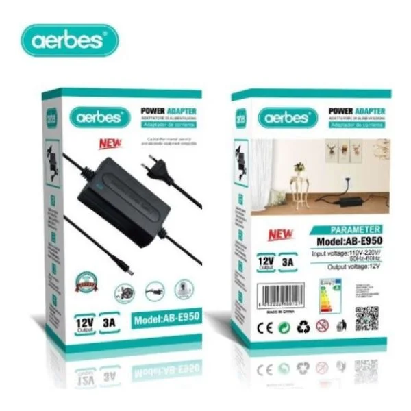 Φωτογραφία προϊόντος: OEM Τροφοδοτικό Aerbes AB-E950 12V 3A 36W για Ταινίες LED, Κάμερες & Ηλεκτρονικές Συσκευές