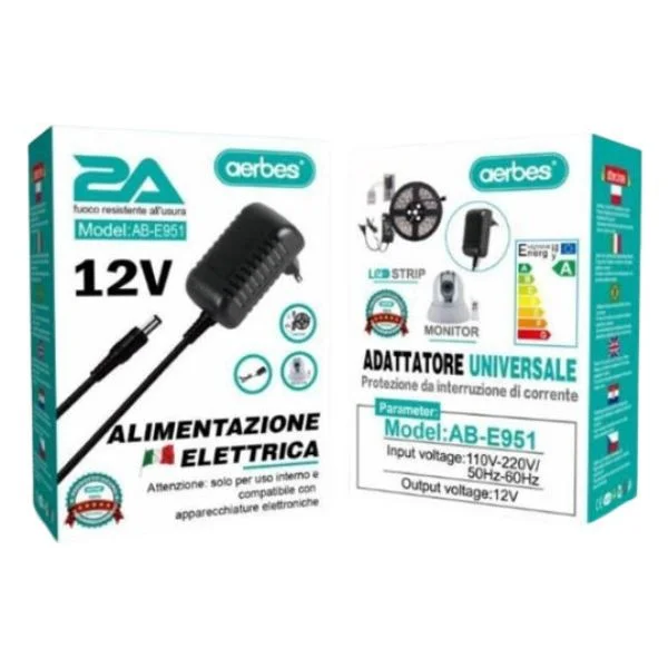 Φωτογραφία προϊόντος: OEM Τροφοδοτικό Aerbes AB-E951 12V 1A 12W για Ταινίες LED, Κάμερες & Ηλεκτρονικές Συσκευές