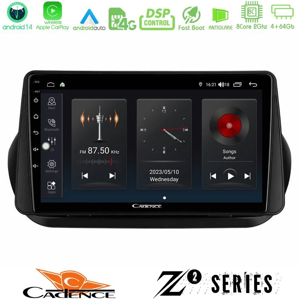 Φωτογραφία προϊόντος: Cadence Z2 Series 8Core Android14 4+64GB Fiat Fiorino/Citroen Nemo/Peugeot Bipper Navigation Multimedia Tablet 10 Με Carplay & Android Auto