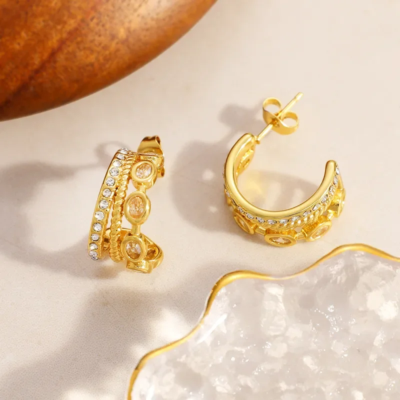 Φωτογραφία προϊόντος: Peach Jewelry Peach Jewerly Γυναικεία Σκουλαρίκια Σε Σχήμα C Από Ανοξείδωτο Ατσάλι 304 Επιχρυσωμένα 18Κ Με Ζιργκόν