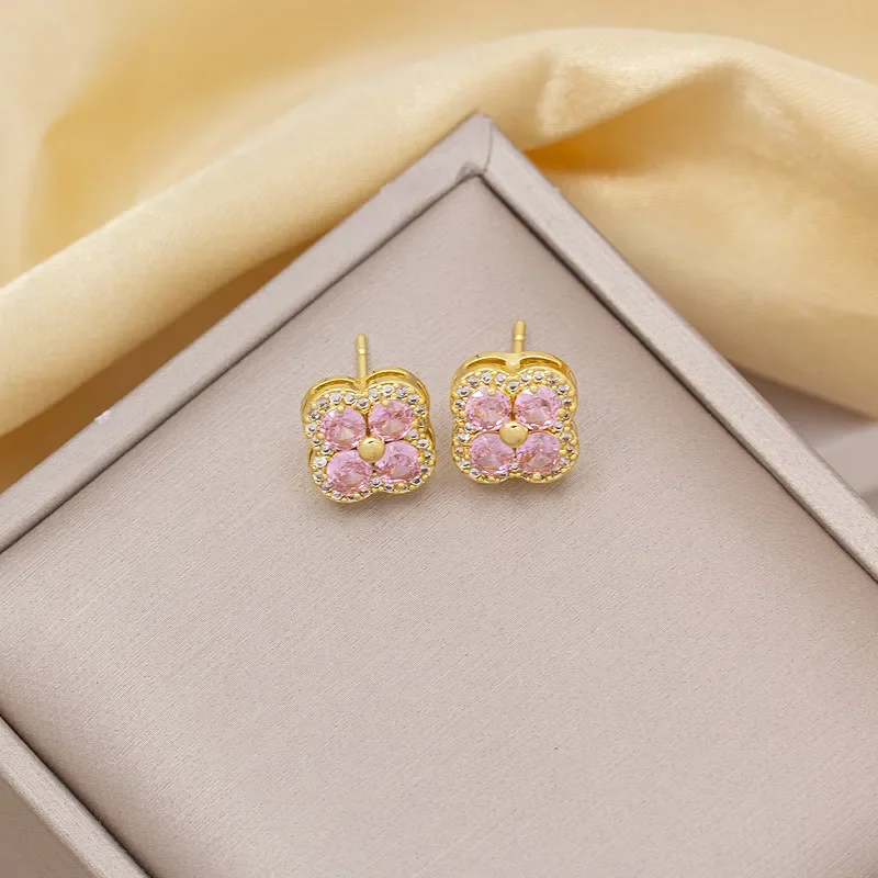 Φωτογραφία προϊόντος: Peach Jewelry Peach Jewerly Γυναικεία Σκουλαρίκια Από Χάλυβα Τιτανίου Λουλούδι Με Ζιργκόν Ροζ