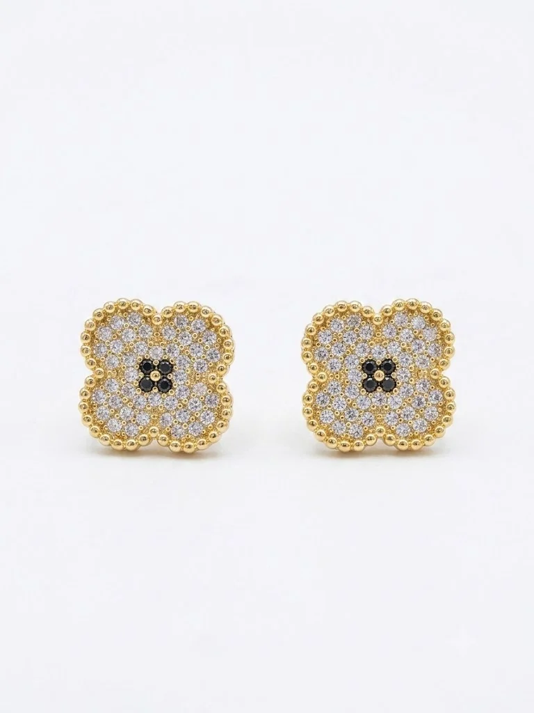 Φωτογραφία προϊόντος: Peach Jewelry Peach Jewerly Γυναικεία Σκουλαρίκια Από Ανοξείδωτο Ατσάλι Λουλούδι Με Ζιργκόν Επιχρυσωμένα 18Κ